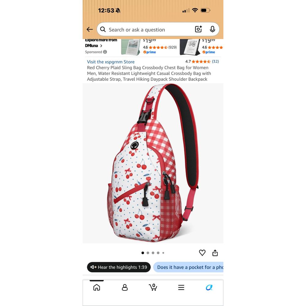 Cherry Plaid Sling Bag / Crossbody Backpack – Red & White